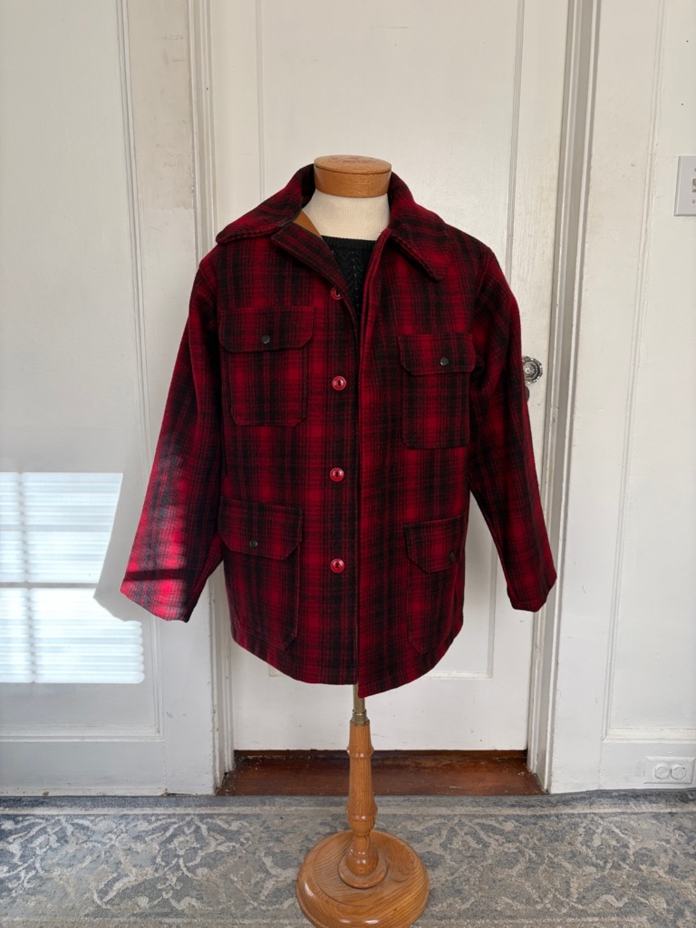 Woolrich Red and Black Plaid Military Field Jacket